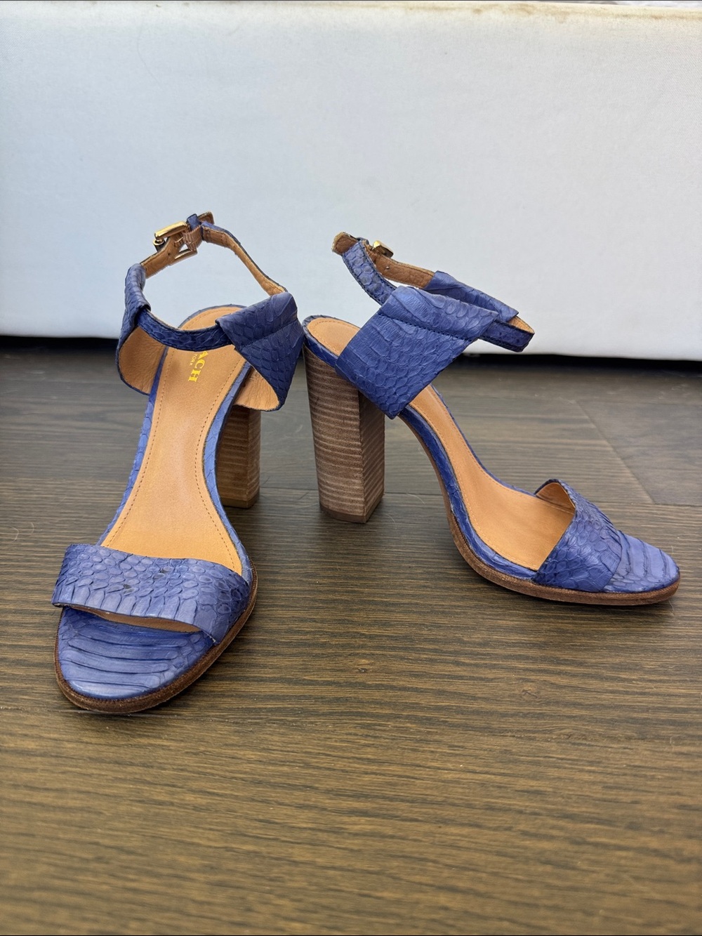 Coach Blue Textured Block Heel Sandals